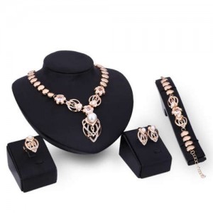 Pearl Inlaid Graceful Design Banquet Fashion 4pcs Women Costume Jewelry Set