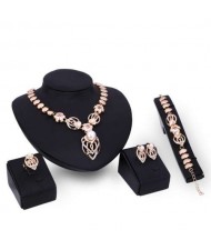 Pearl Inlaid Graceful Design Banquet Fashion 4pcs Women Costume Jewelry Set