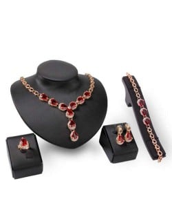 Red Gems Embellished 4pcs Bridal Fashion Women Jewelry Set