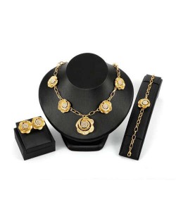 Vintage Roses Golden Style U.S. High Fashion Women Costume Jewelry Set