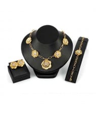Vintage Roses Golden Style U.S. High Fashion Women Costume Jewelry Set