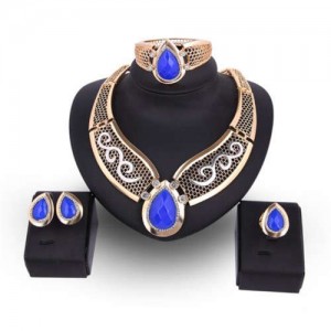 Blue Gems Embellished Western High Fashion Bridal Wholesale Jewelry Set