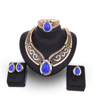Blue Gems Embellished Western High Fashion Bridal Wholesale Jewelry Set
