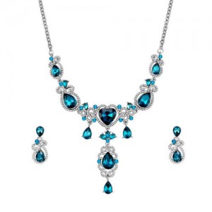 Blue Gems Embellished Unique Design Bridal Wholesale Fashion Jewelry Set
