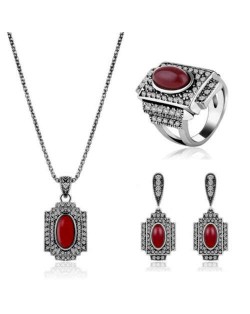 Red Gems Inlaid Vintage Fashion Jeweled Fashion Women Wholesale Jewelry Set