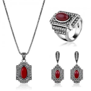 Red Gems Inlaid Vintage Fashion Jeweled Fashion Women Wholesale Jewelry Set