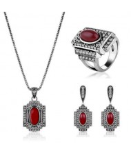 Red Gems Inlaid Vintage Fashion Jeweled Fashion Women Wholesale Jewelry Set