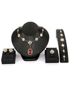 Red Gem Charm 4pcs Gorgeous Bridal Fashion Women Wholesale Jewelry Set