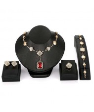 Red Gem Charm 4pcs Gorgeous Bridal Fashion Women Wholesale Jewelry Set