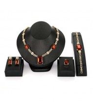 Red Gems Embellished U.S. High Fashion Women Alloy Wholesale Costume Jewelry Set