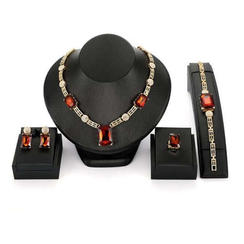 Red Gems Embellished U.S. High Fashion Women Alloy Wholesale Costume  Jewelry Set