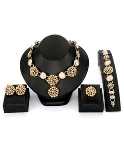 Red Square Gems Embellished 4pcs Banquet Women Wholesale Fashion Jewelry Set