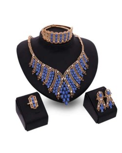 Blue Gem Beads Embellished U.S. Fashion 4pcs Women Wholesale Jewelry Set