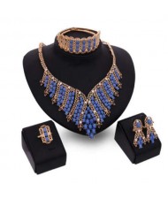 Blue Gem Beads Embellished U.S. Fashion 4pcs Women Wholesale Jewelry Set