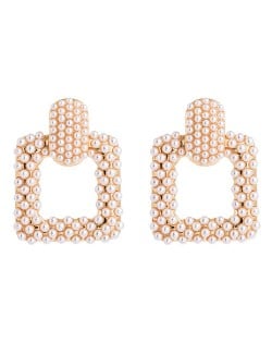 High Fashion Pearls Design Trapzoid Shape Women Hoop Earrings