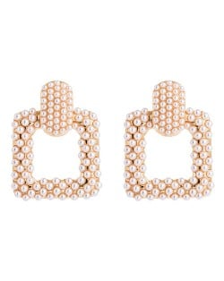 High Fashion Pearls Design Trapzoid Shape Women Hoop Earrings