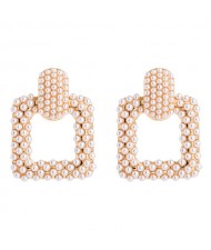 High Fashion Pearls Design Trapzoid Shape Women Hoop Earrings