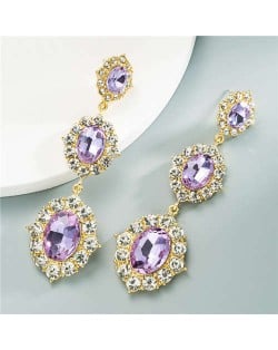 Glass Gems Embellished Vintage Fashion Women Dangle Earrings - Violet