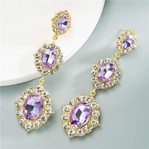 Glass Gems Embellished Vintage Fashion Women Dangle Earrings - Violet