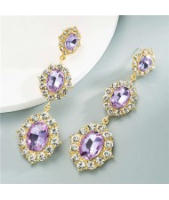 Glass Gems Embellished Vintage Fashion Women Dangle Earrings - Violet