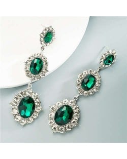 Glass Gems Embellished Vintage Fashion Women Dangle Earrings - Green
