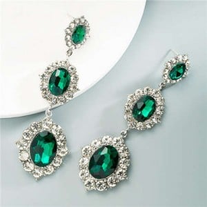 Glass Gems Embellished Vintage Fashion Women Dangle Earrings - Green