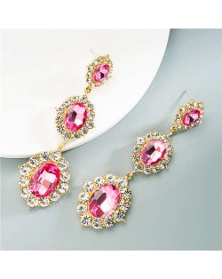 Glass Gems Embellished Vintage Fashion Women Dangle Earrings - Pink