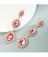 Glass Gems Embellished Vintage Fashion Women Dangle Earrings - Pink