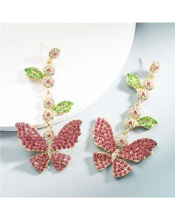 Baroque Fashion Shining Butterfly Luxurious Women Dangle Earrings - Pink