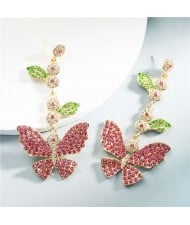 Baroque Fashion Shining Butterfly Luxurious Women Dangle Earrings - Pink
