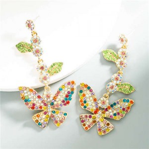 Baroque Fashion Shining Butterfly Luxurious Women Dangle Earrings - Multicolor
