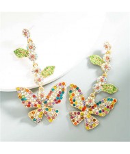Baroque Fashion Shining Butterfly Luxurious Women Dangle Earrings - Multicolor