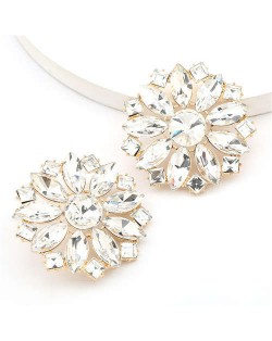 Super Shining Rhinestone Flower Design U.S. High Fashion Women Stud Wholesale Earrings - White