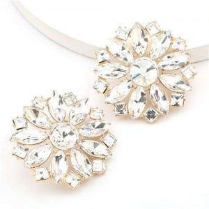 Super Shining Rhinestone Flower Design U.S. High Fashion Women Stud Wholesale Earrings - White