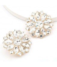 Super Shining Rhinestone Flower Design U.S. High Fashion Women Stud Wholesale Earrings - White