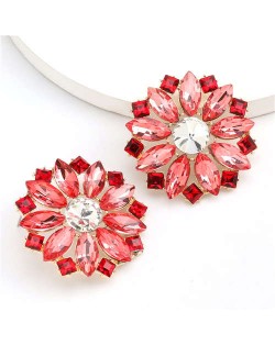 Super Shining Rhinestone Flower Design U.S. High Fashion Women Stud Wholesale Earrings - Red
