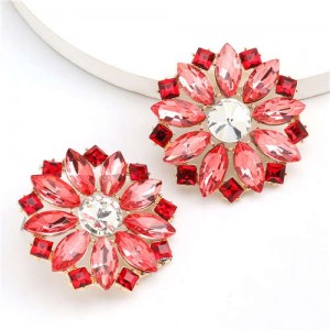 Super Shining Rhinestone Flower Design U.S. High Fashion Women Stud Wholesale Earrings - Red
