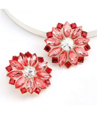 Super Shining Rhinestone Flower Design U.S. High Fashion Women Stud Wholesale Earrings - Red