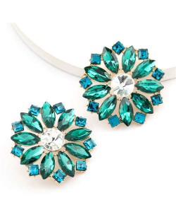 Super Shining Rhinestone Flower Design U.S. High Fashion Women Stud Wholesale Earrings - Green