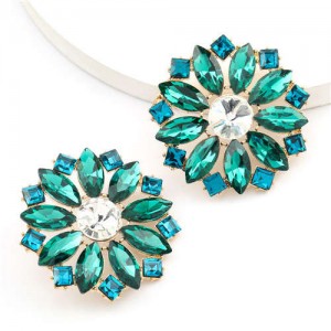 Super Shining Rhinestone Flower Design U.S. High Fashion Women Stud Wholesale Earrings - Green