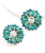 Super Shining Rhinestone Flower Design U.S. High Fashion Women Stud Wholesale Earrings - Green