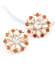 Super Shining Rhinestone Flower Design U.S. High Fashion Women Stud Wholesale Earrings - Golden