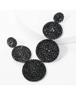 Rhinestone Rounds Cluster Design High Fashion Women Wholesale Dangle Earrings - Black