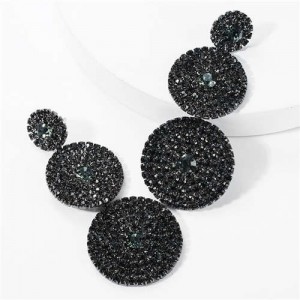 Rhinestone Rounds Cluster Design High Fashion Women Wholesale Dangle Earrings - Black