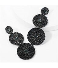 Rhinestone Rounds Cluster Design High Fashion Women Wholesale Dangle Earrings - Black