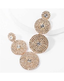 Rhinestone Rounds Cluster Design High Fashion Women Wholesale Dangle Earrings - Golden