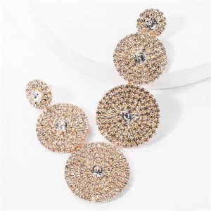 Rhinestone Rounds Cluster Design High Fashion Women Wholesale Dangle Earrings - Golden