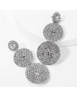 Rhinestone Rounds Cluster Design High Fashion Women Wholesale Dangle Earrings - Silver