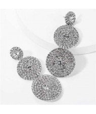 Rhinestone Rounds Cluster Design High Fashion Women Wholesale Dangle Earrings - Silver