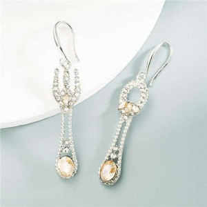 Fork and Spoon Asymetrical Rhinestone Women Wholesale Earrings - Champagne